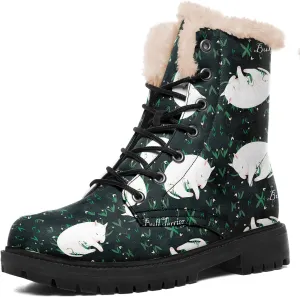 Dog Print Winter Boots for Women, Fashion Anti-slip Fur Lined Warm Snow Boots Waterproof Outdoor Hiking Boots