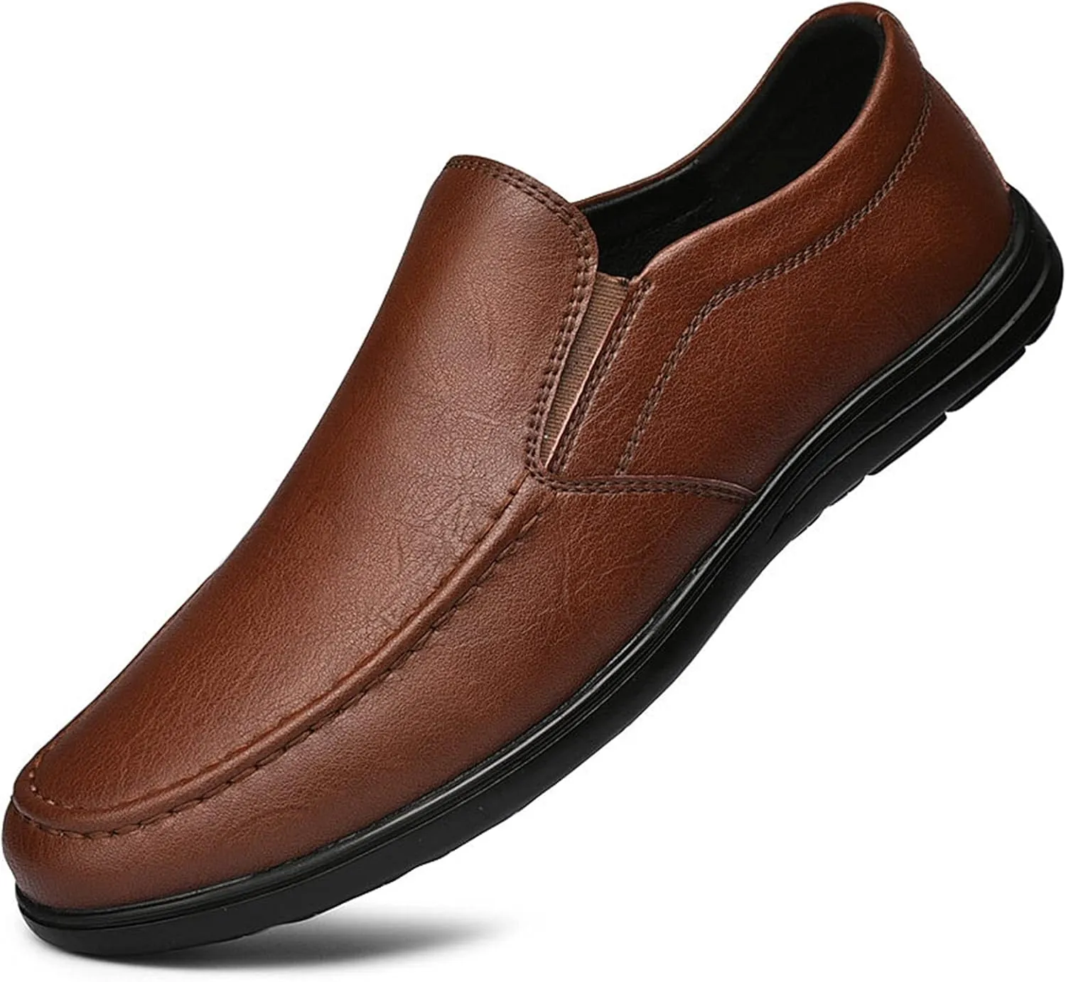 Driving Moccasins for Men Genuine Leather Round Toe Stitching Details Flat Heel Resistant Comfortable Flexible Soft Walking Slip On for Any Attire