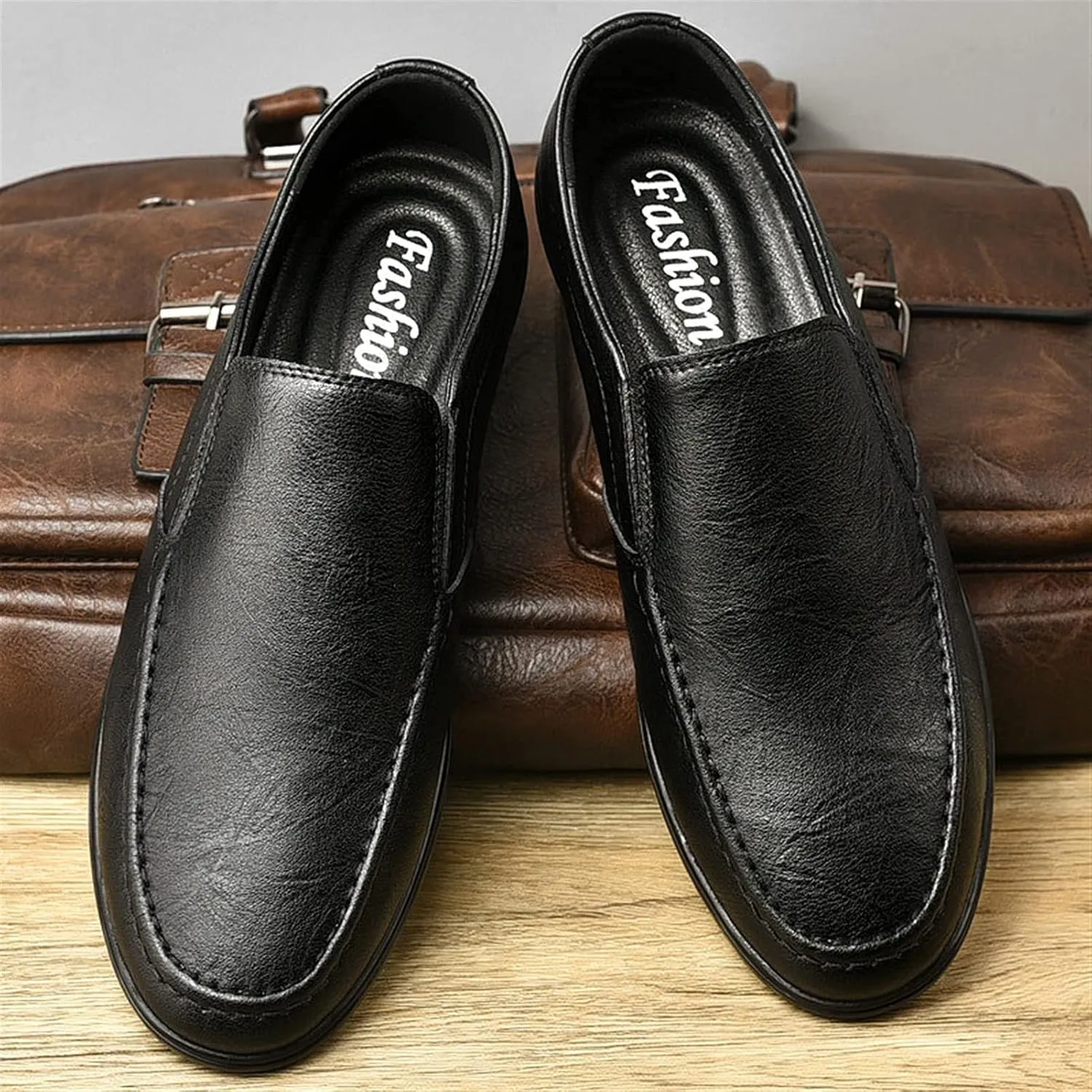Driving Moccasins for Men Genuine Leather Round Toe Stitching Details Flat Heel Resistant Comfortable Flexible Soft Walking Slip On for Any Attire