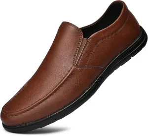 Driving Moccasins for Men Genuine Leather Round Toe Stitching Details Flat Heel Resistant Comfortable Flexible Soft Walking Slip On for Any Attire