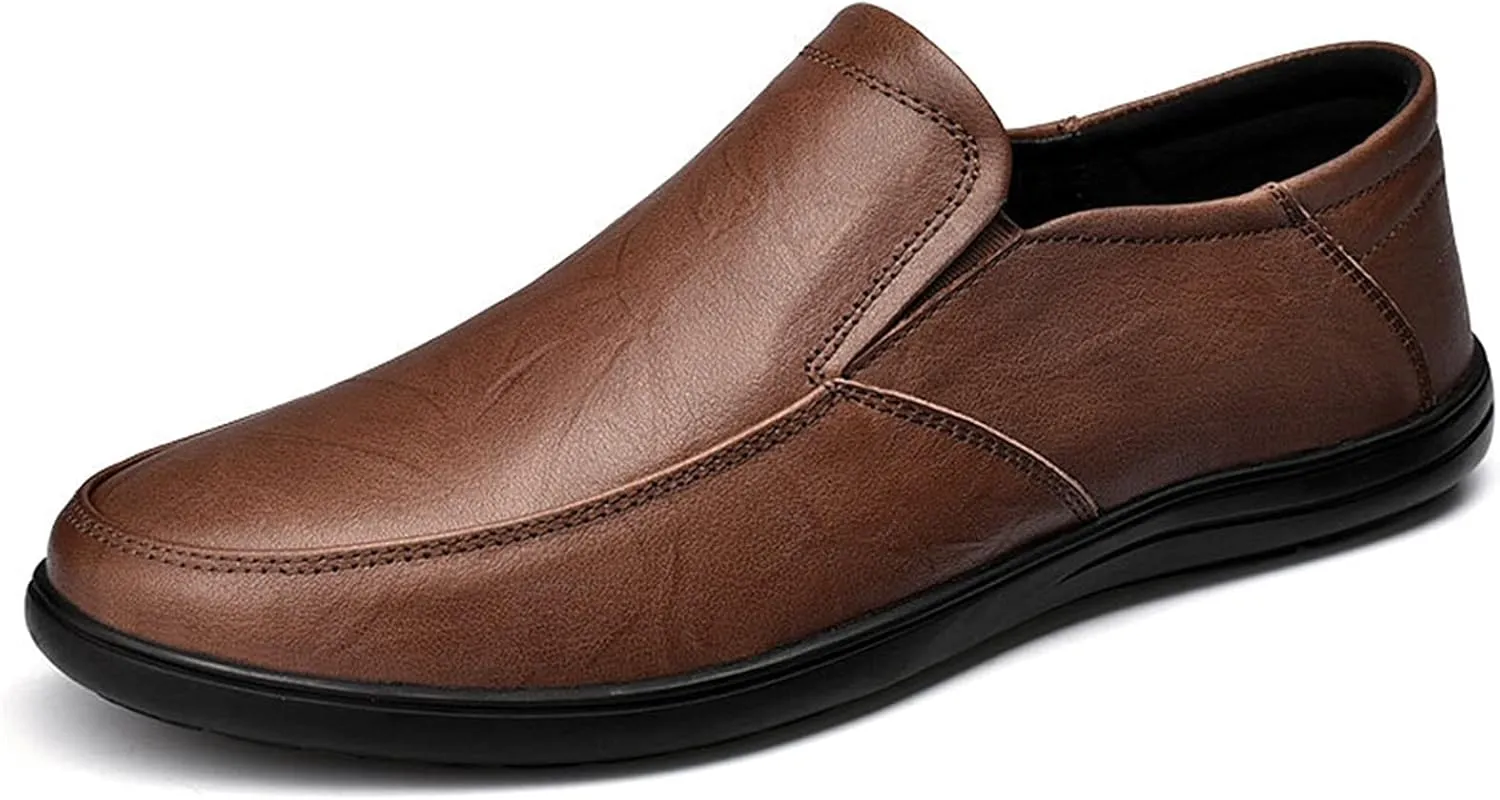 Driving Moccasins for Men Genuine Leather Round Toe Stitching Details Flat Heel Resistant Comfortable Flexible Soft Walking Slip On for Any Attire