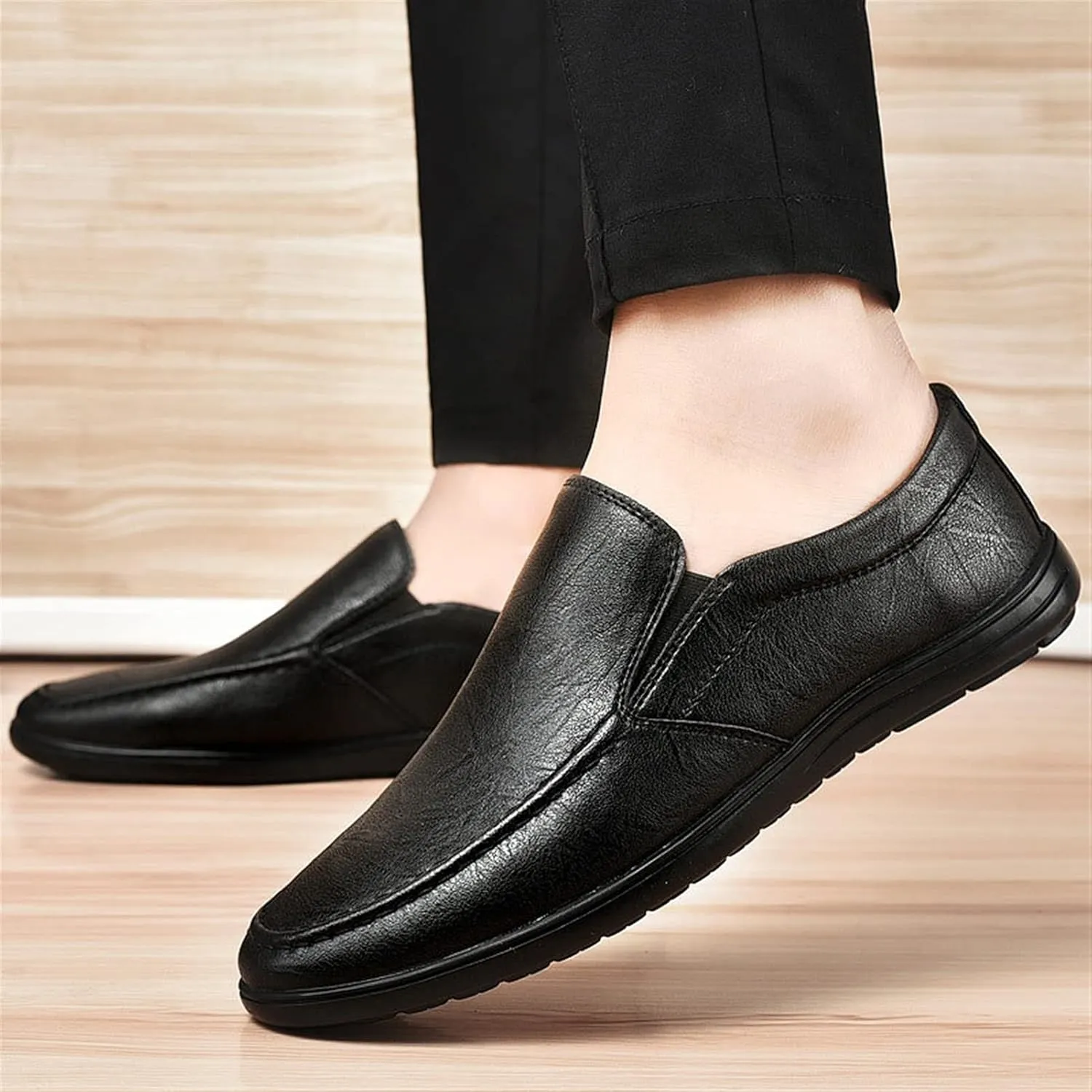 Driving Moccasins for Men Genuine Leather Round Toe Stitching Details Flat Heel Resistant Comfortable Flexible Soft Walking Slip On for Any Attire