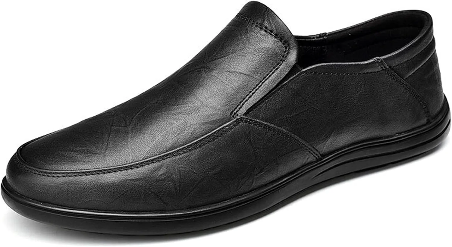 Driving Moccasins for Men Genuine Leather Round Toe Stitching Details Flat Heel Resistant Comfortable Flexible Soft Walking Slip On for Any Attire