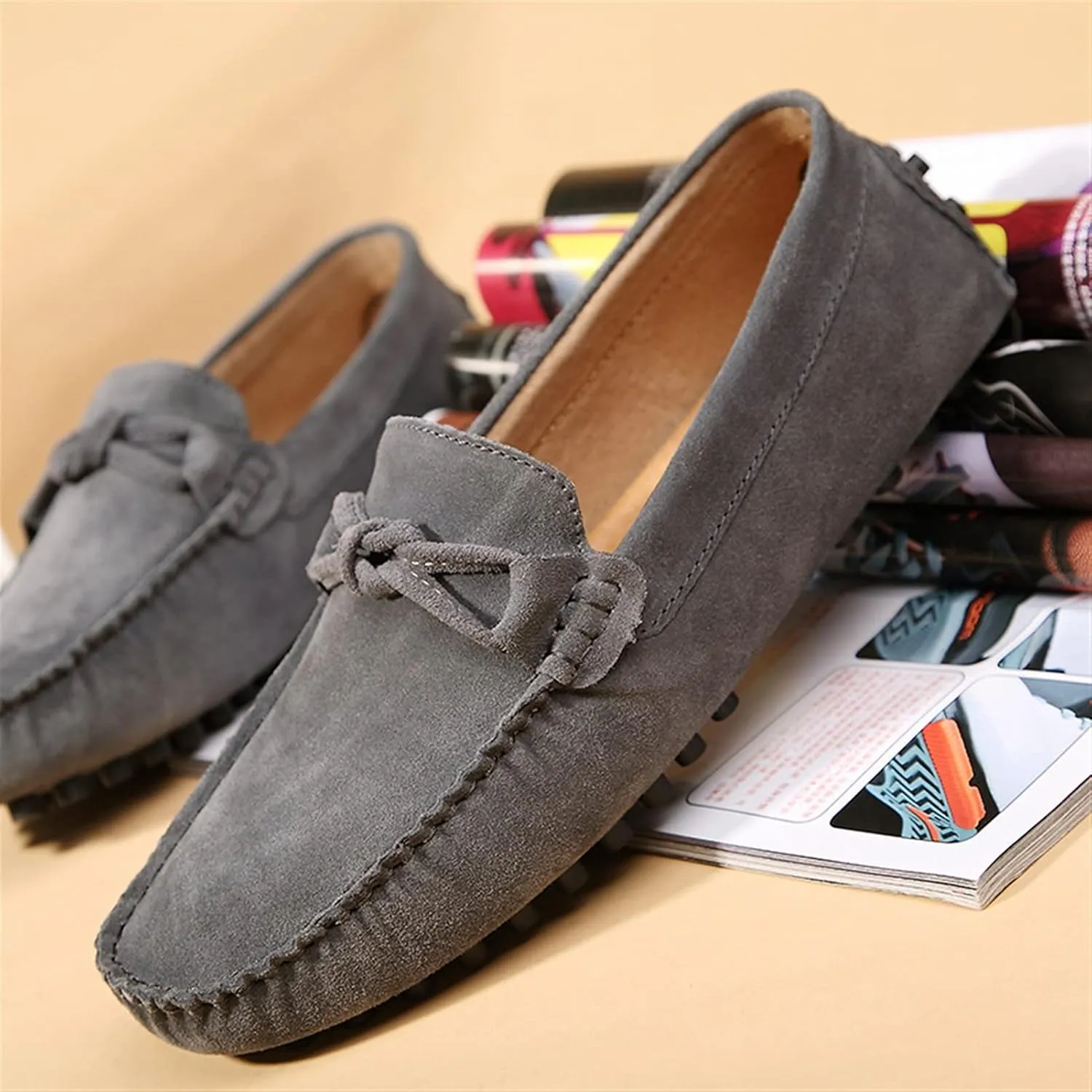 Driving Moccasins for Men Genuine Leather Round Toe Stitching Details Flexible Soft Comfortable Casual Slip On for Any Attire