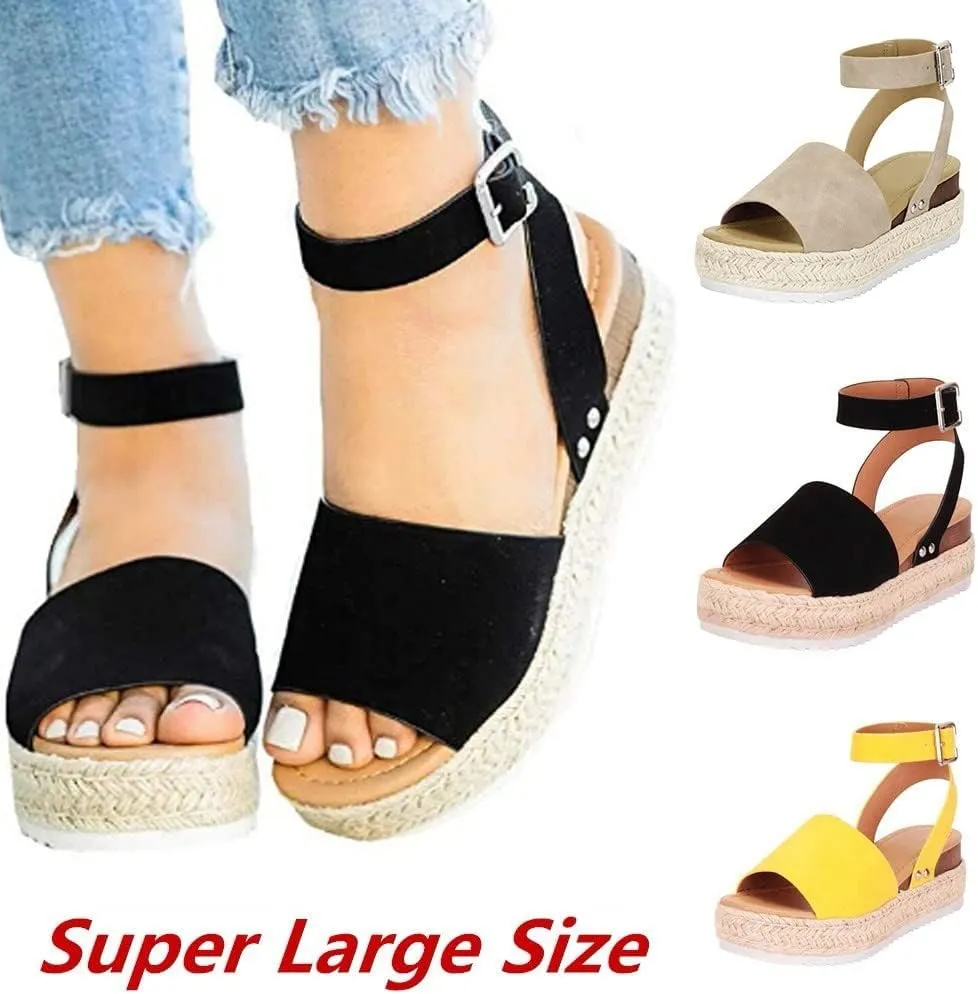 Eduavar Platform Sandals Women, Womens Sandals Elegant Buckle Ankle Strap Comfortable Espadrilles Platform Casual Sandals