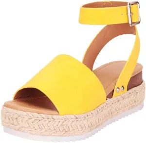 Eduavar Platform Sandals Women, Womens Sandals Elegant Buckle Ankle Strap Comfortable Espadrilles Platform Casual Sandals