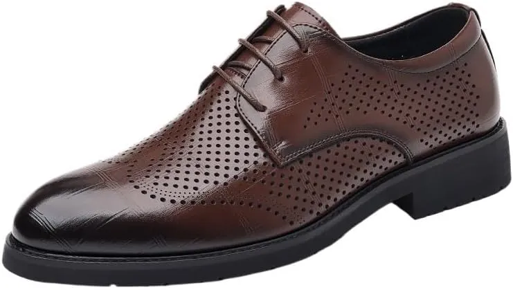 Fashionable Casual Lace-up Men Shoes Summer Hollowout Breathable Business Dress Leather Shoes Lightweight Comfortable Oxford