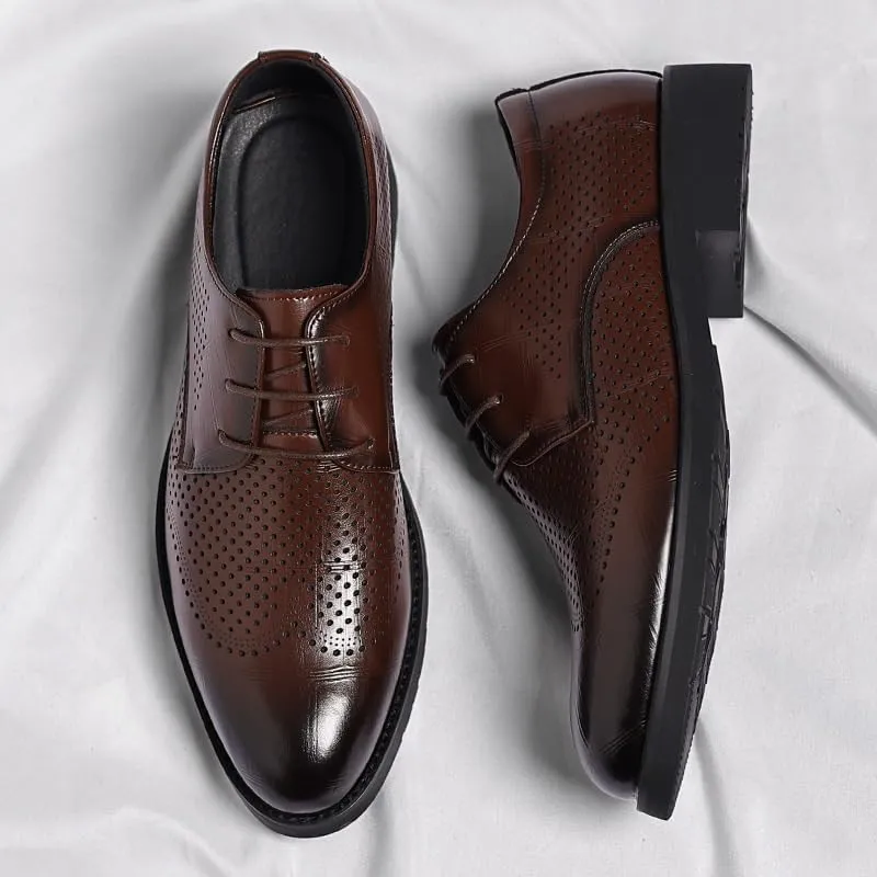 Fashionable Casual Lace-up Men Shoes Summer Hollowout Breathable Business Dress Leather Shoes Lightweight Comfortable Oxford