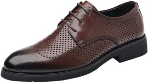 Fashionable Casual Lace-up Men Shoes Summer Hollowout Breathable Business Dress Leather Shoes Lightweight Comfortable Oxford