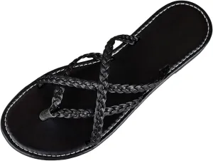 Flat Sandals for Women Dressy Slip-on Open Toe Comfort Thong Strappy Sandals Comfortable Non Slip Summer Shoes Ladies Vintage Beach Sandals