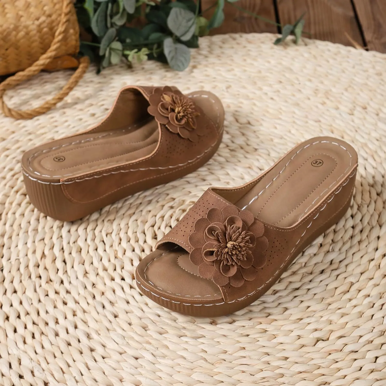 Flower Orthopedic Sandals for Women Comfort Arch Support Open Toe Non Slip Wedge Slippers Casual Orthotic Platform Shoes
