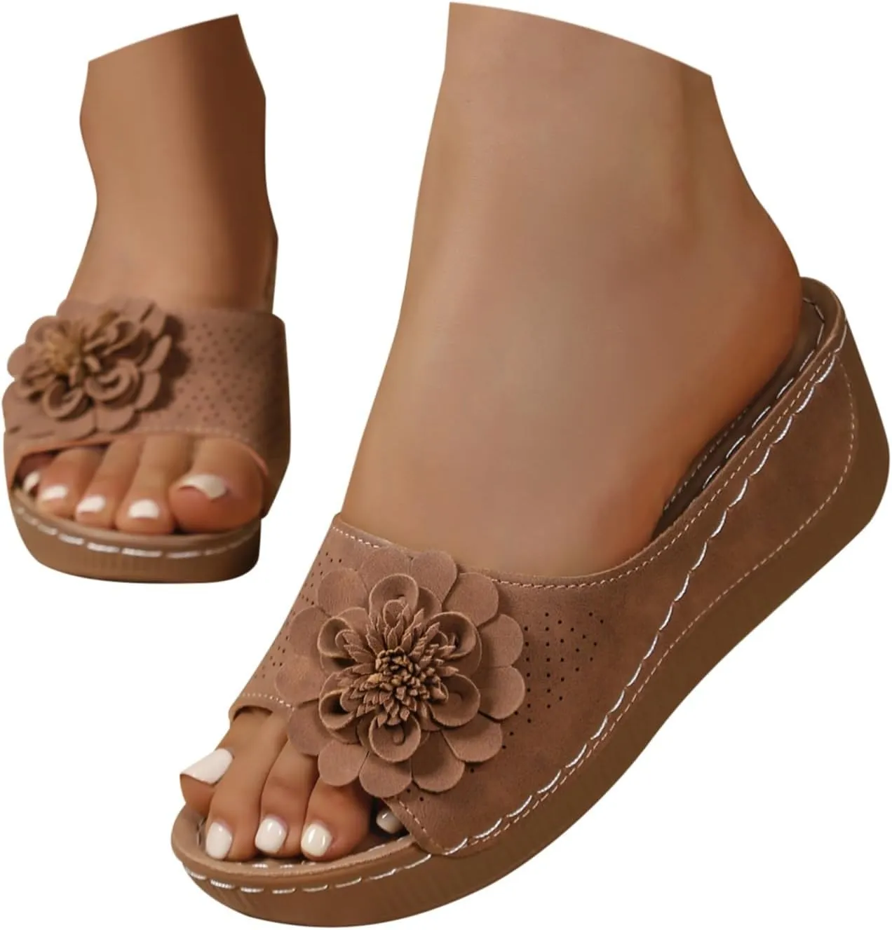 Flower Orthopedic Sandals for Women Comfort Arch Support Open Toe Non Slip Wedge Slippers Casual Orthotic Platform Shoes