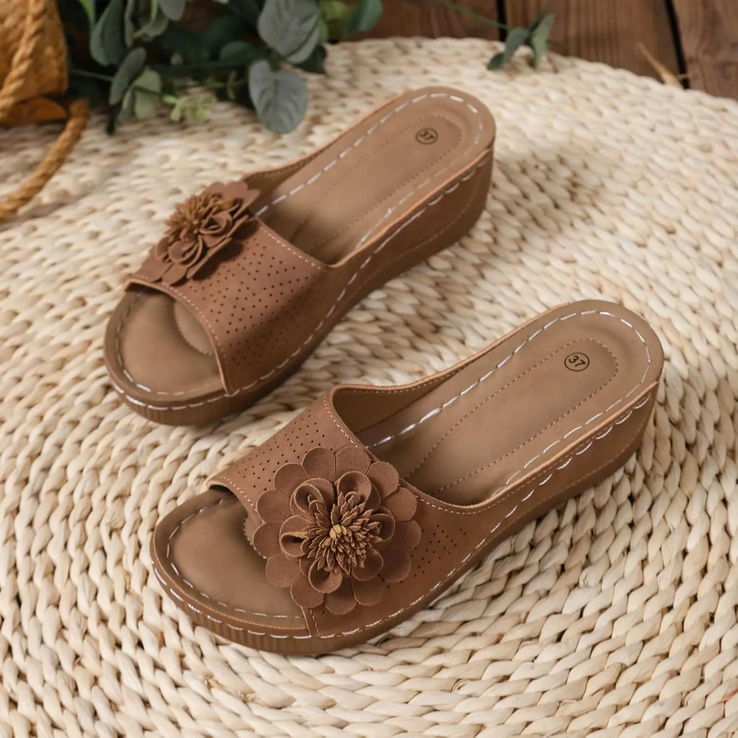 Flower Orthopedic Sandals for Women Comfort Arch Support Open Toe Non Slip Wedge Slippers Casual Orthotic Platform Shoes