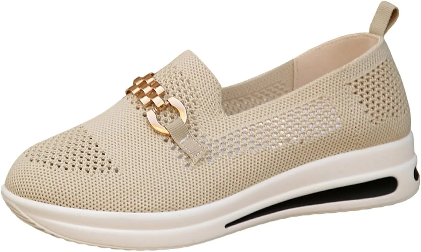 Fly Weave Soft Lightweight Shoes for Women Breathable Hollow Mesh Walking Driving Shoes Cushioned Slip-On Loafers