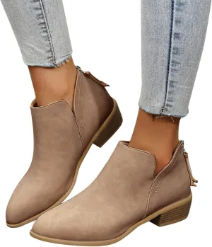 Gibobby Ankle Boots for Women Low Heel Retro V-Cut Short Warm Boots Closed Toe Low Heel Combat Western Shoes