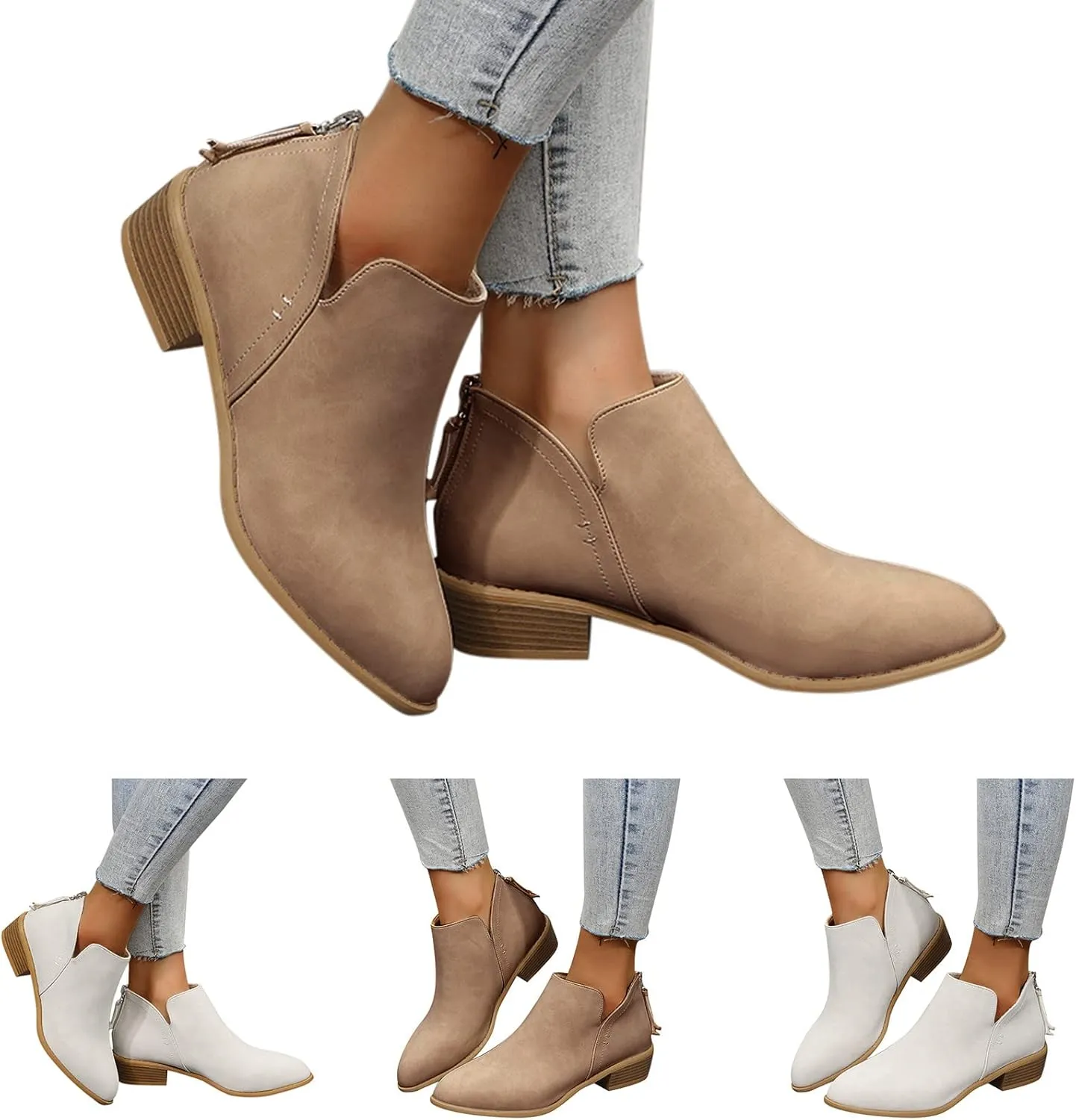 Gibobby Ankle Boots for Women Low Heel Retro V-Cut Short Warm Boots Closed Toe Low Heel Combat Western Shoes