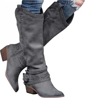 Gibobby Boots for Womens Mid Knee High Boots Chunky Heel Wide Calf Side Zipper Fashion Winter Shoes Cowboy Booties