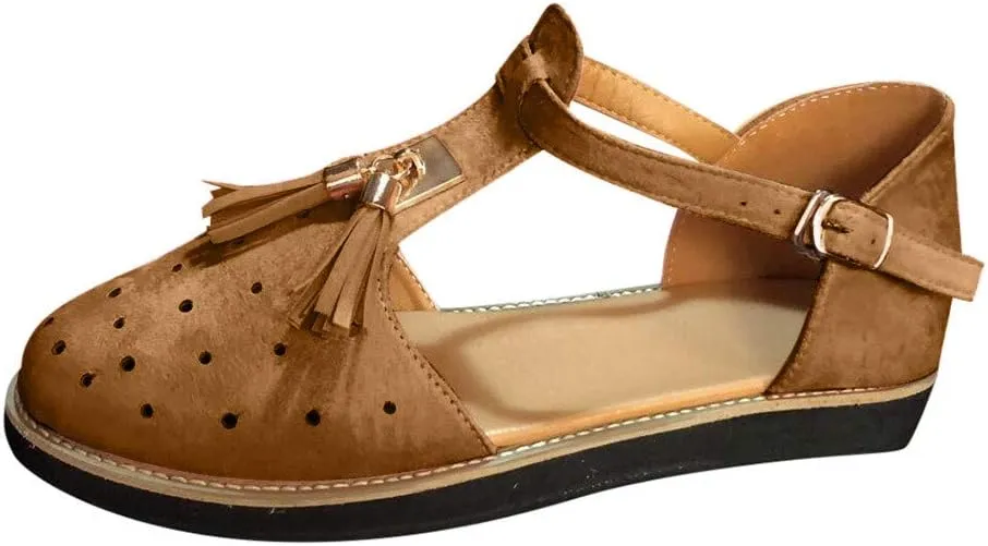 Gibobby Platform Sandals Espadrille,Women's Straps Platform Wedges Sandals Casual Summer Closed Toe Espadrilles Sandals