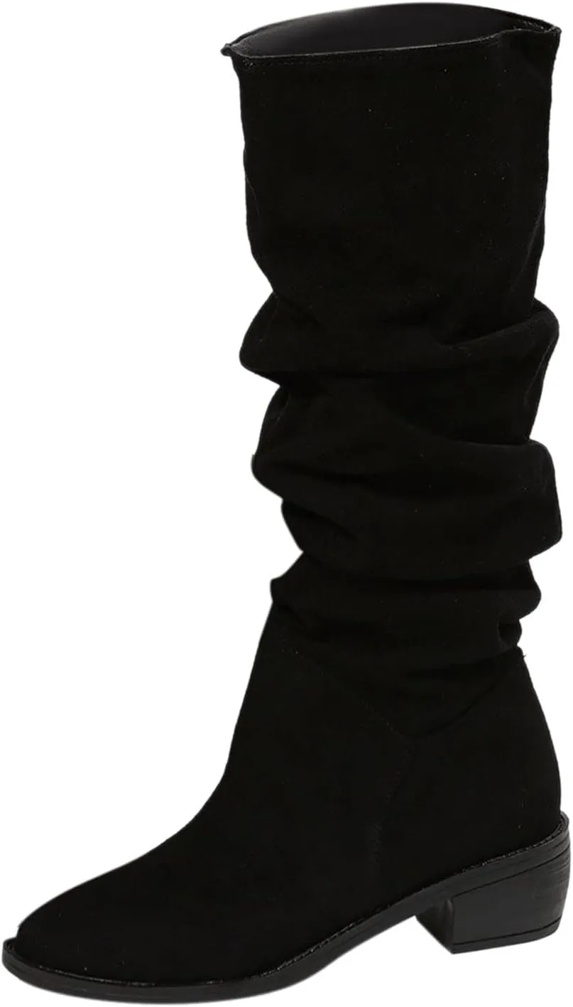 Gibobby Winter Boots for Women,Women's Knee Length Boots Retro Combat Knight Boots Closed Toe Motorcycle Low Heel Outdoor Waterproof Western Shoes