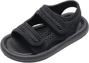 Girls Boys Flat Sandals Open Toe Adjustable Straps Summer Sports Sandals Braided Anti-Slip Close Back Casual Shoes (Black, 6.5 Infant)