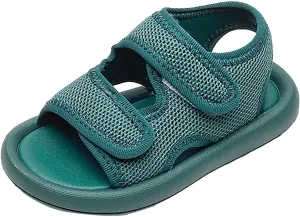 Girls Boys Flat Sandals Open Toe Adjustable Straps Summer Sports Sandals Braided Anti-Slip Close Back Casual Shoes (Green, 6.5 Infant)