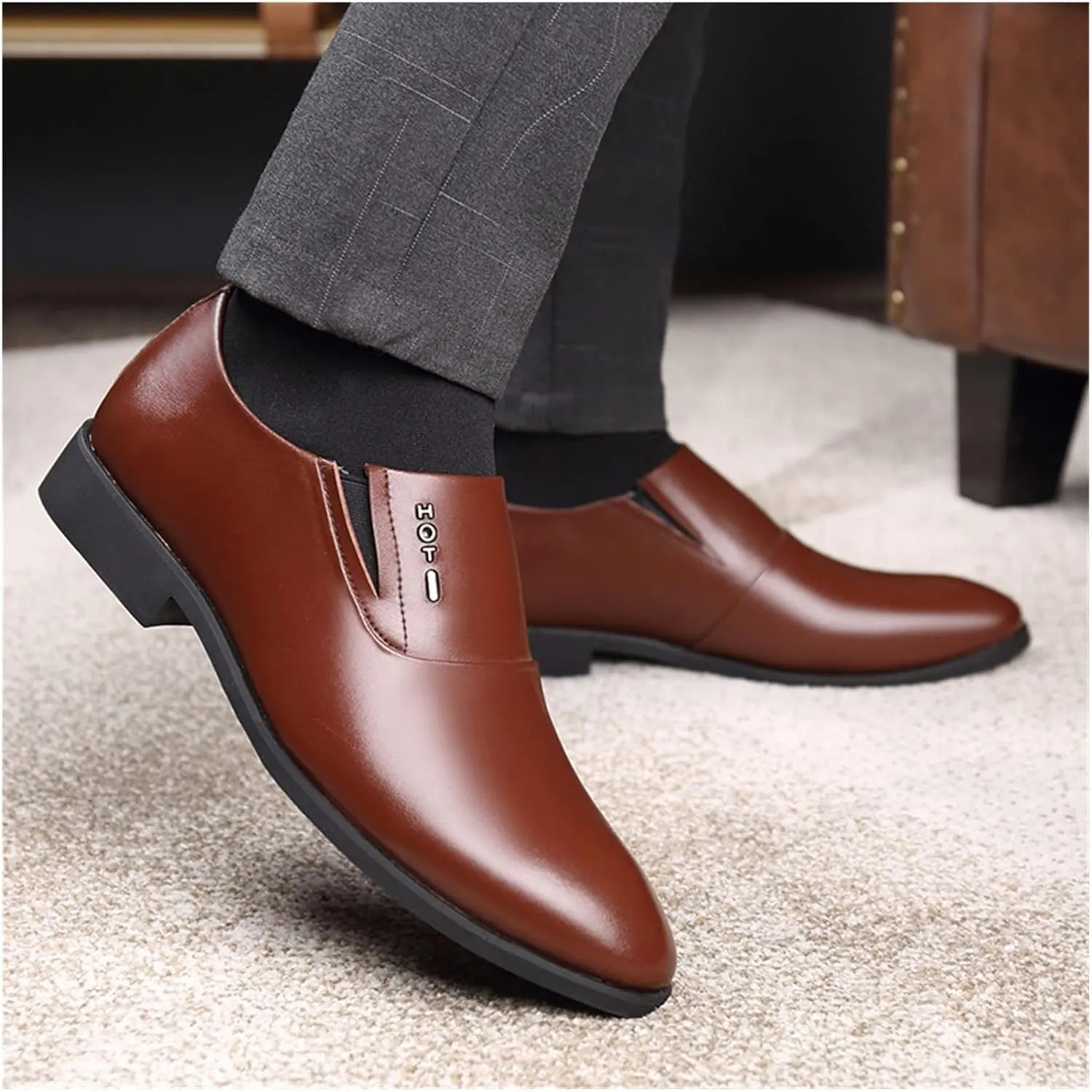 HASMI Men's Leather Shoes Men's Genuine Leather Business Dress Casual Shoes Breathable British Cowhide Pointed Toe Men's Leather Shoes