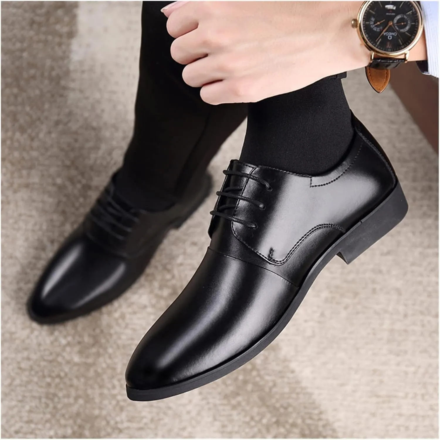 HASMI Men's Leather Shoes Men's Genuine Leather Business Dress Casual Shoes Breathable British Cowhide Pointed Toe Men's Leather Shoes