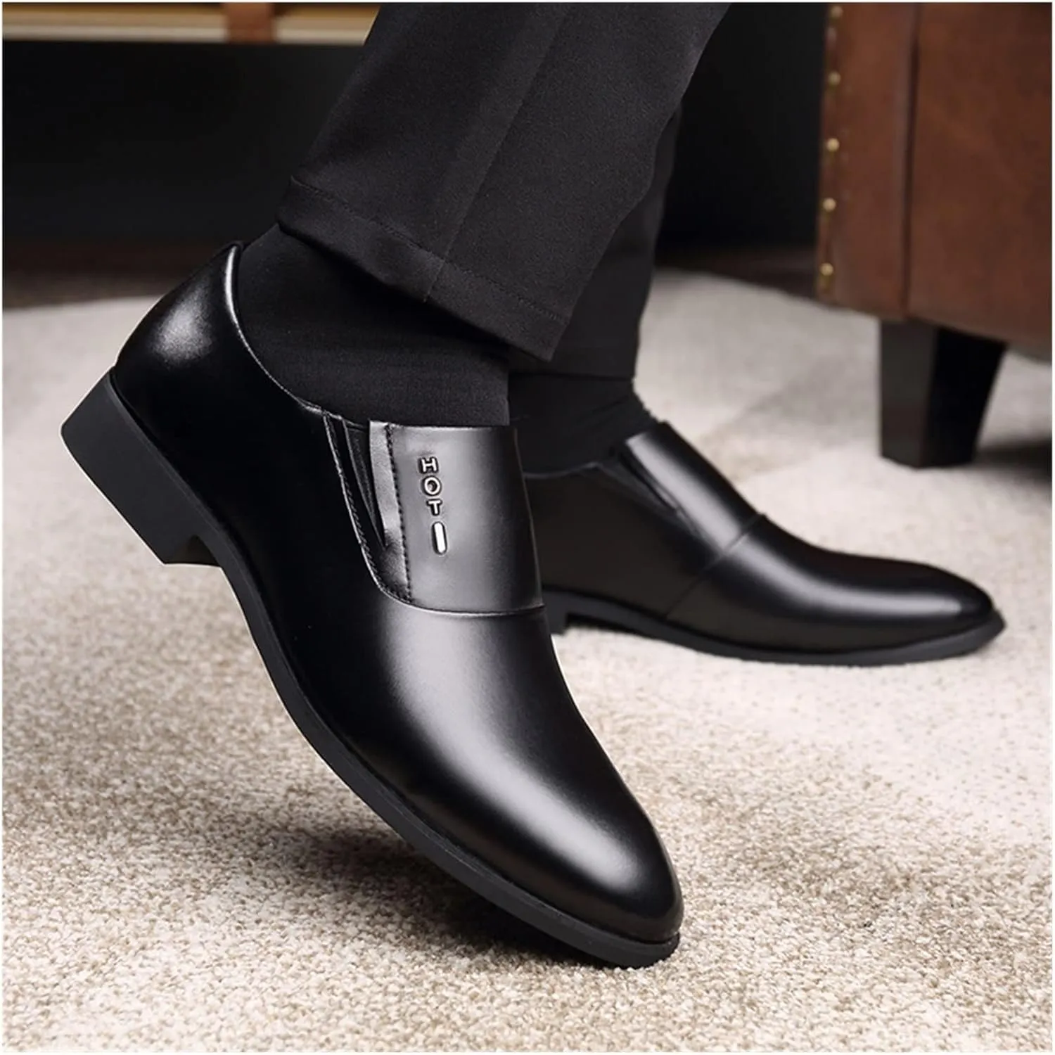 HASMI Men's Leather Shoes Men's Genuine Leather Business Dress Casual Shoes Breathable British Cowhide Pointed Toe Men's Leather Shoes