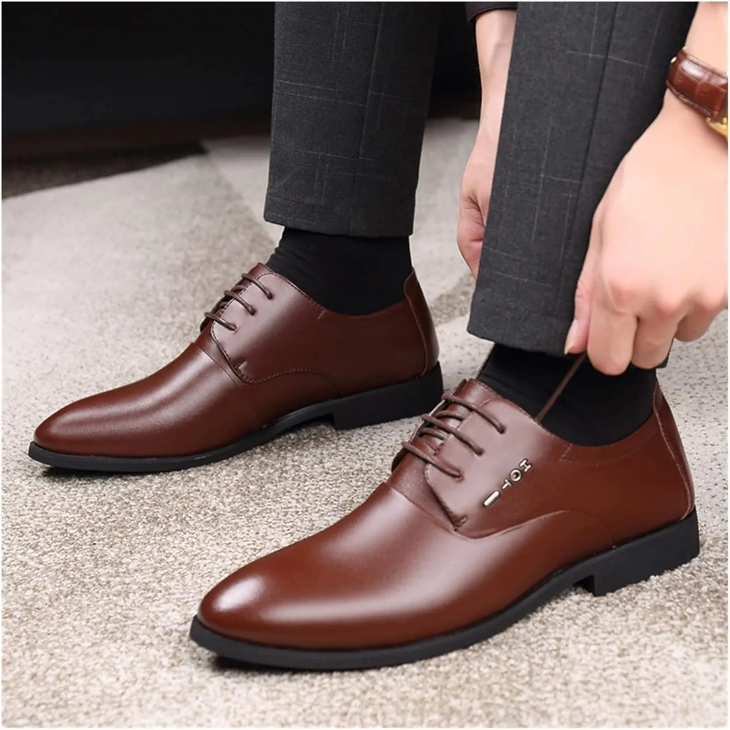 HASMI Men's Leather Shoes Men's Genuine Leather Business Dress Casual Shoes Breathable British Cowhide Pointed Toe Men's Leather Shoes