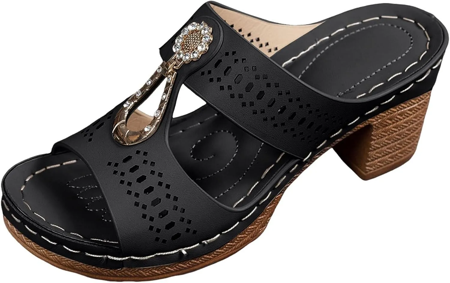 Heeled Sandals for Women Chunky Block Low Heels Open Toe Slip On Slides Summer Comfort Dressy Platform Pumps Shoes