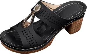 Heeled Sandals for Women Chunky Block Low Heels Open Toe Slip On Slides Summer Comfort Dressy Platform Pumps Shoes