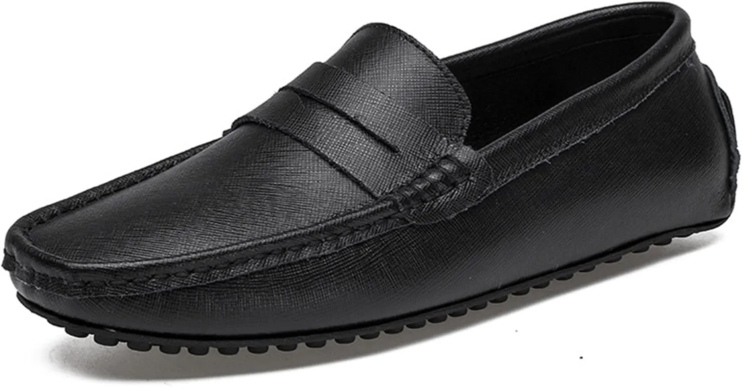 HOOENG Smoking Loafer for Men Genuine Leather Stitching Details Penny Loafer Flexible Resistant Soft Driving Slip on