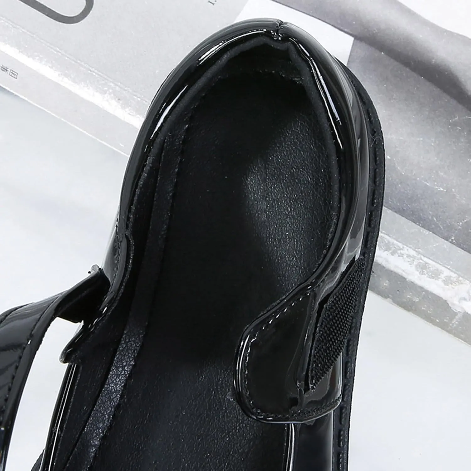 IWIHMIV Girl's Platform Mary Jane Flat Shoes Non Slip Lightweight School Comfortable Slip On Dress Shoes