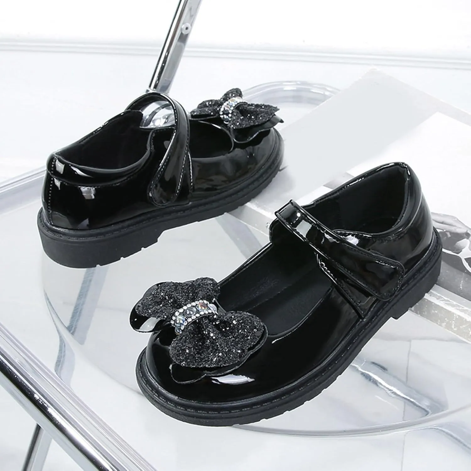 IWIHMIV Girl's Platform Mary Jane Flat Shoes Non Slip Lightweight School Comfortable Slip On Dress Shoes