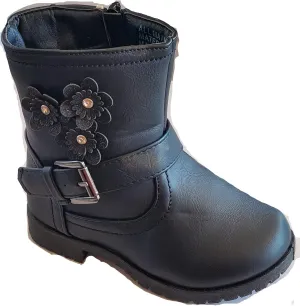 Jelly Bean Girl Combat Boot Bootie Black Tan Pink Flowered BCT01 (Black, 5 Little Kid, numeric_5)