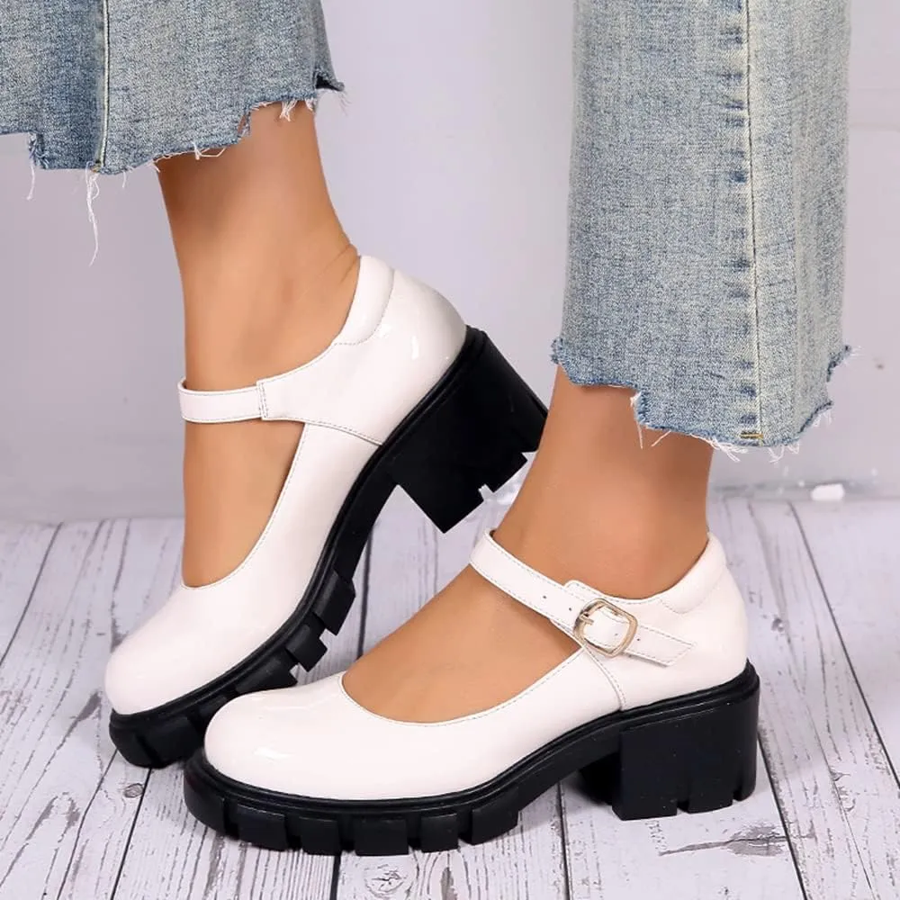 JITUUE Stylish Women's Chunky Heel Loafers Platform Patent Leather Niujin Shoes Casual Comfortable Flats Oxfords Shoes Black