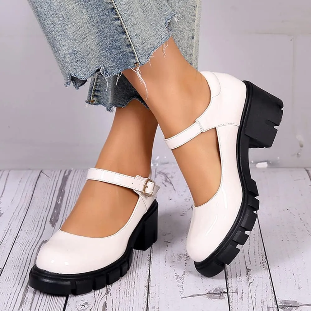 JITUUE Stylish Women's Chunky Heel Loafers Platform Patent Leather Niujin Shoes Casual Comfortable Flats Oxfords Shoes Black
