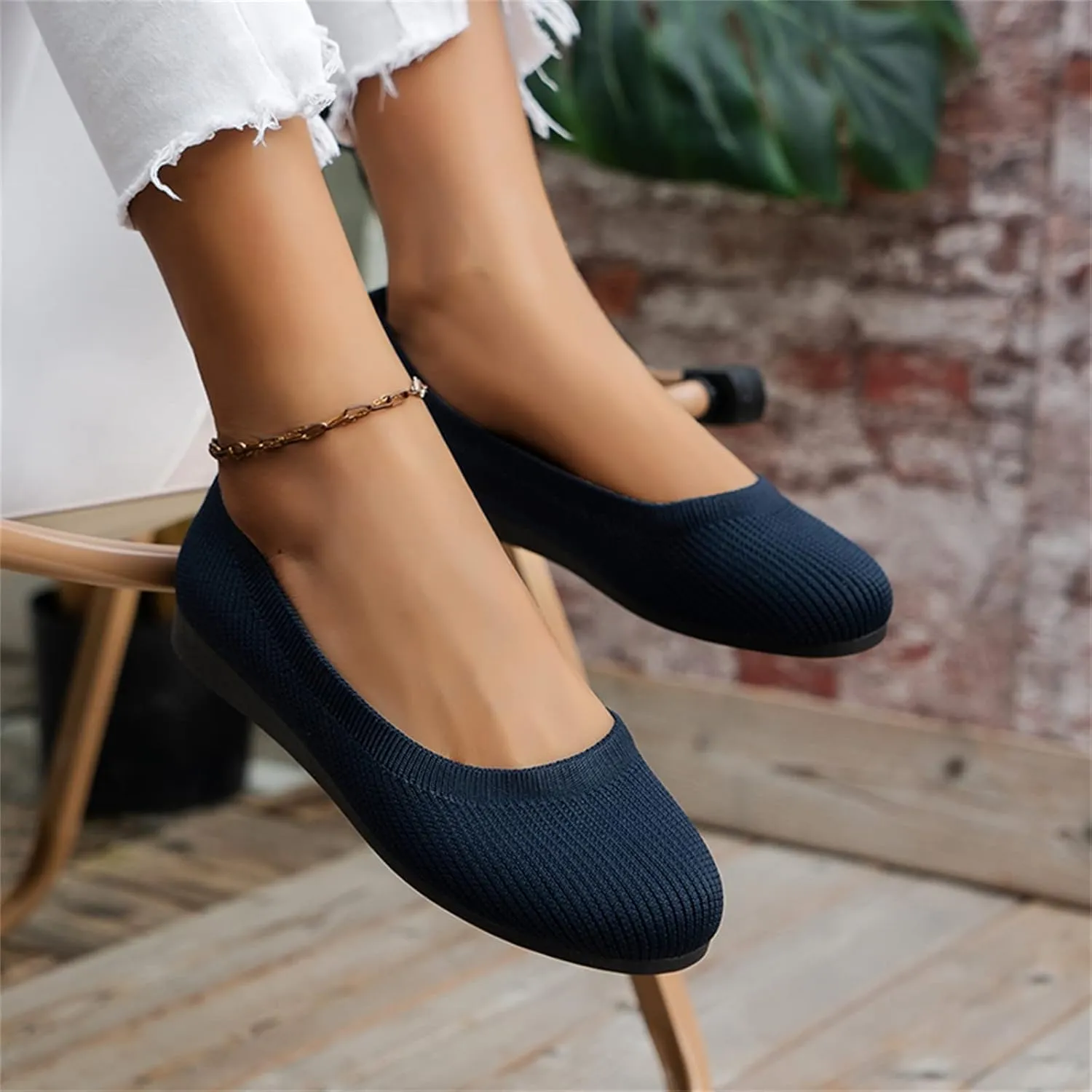 Ladies Fashion Solid Color Breathable Knitting Round Head Flat Comfortable Casual Single Shoes Cute Wedges Women Dressy