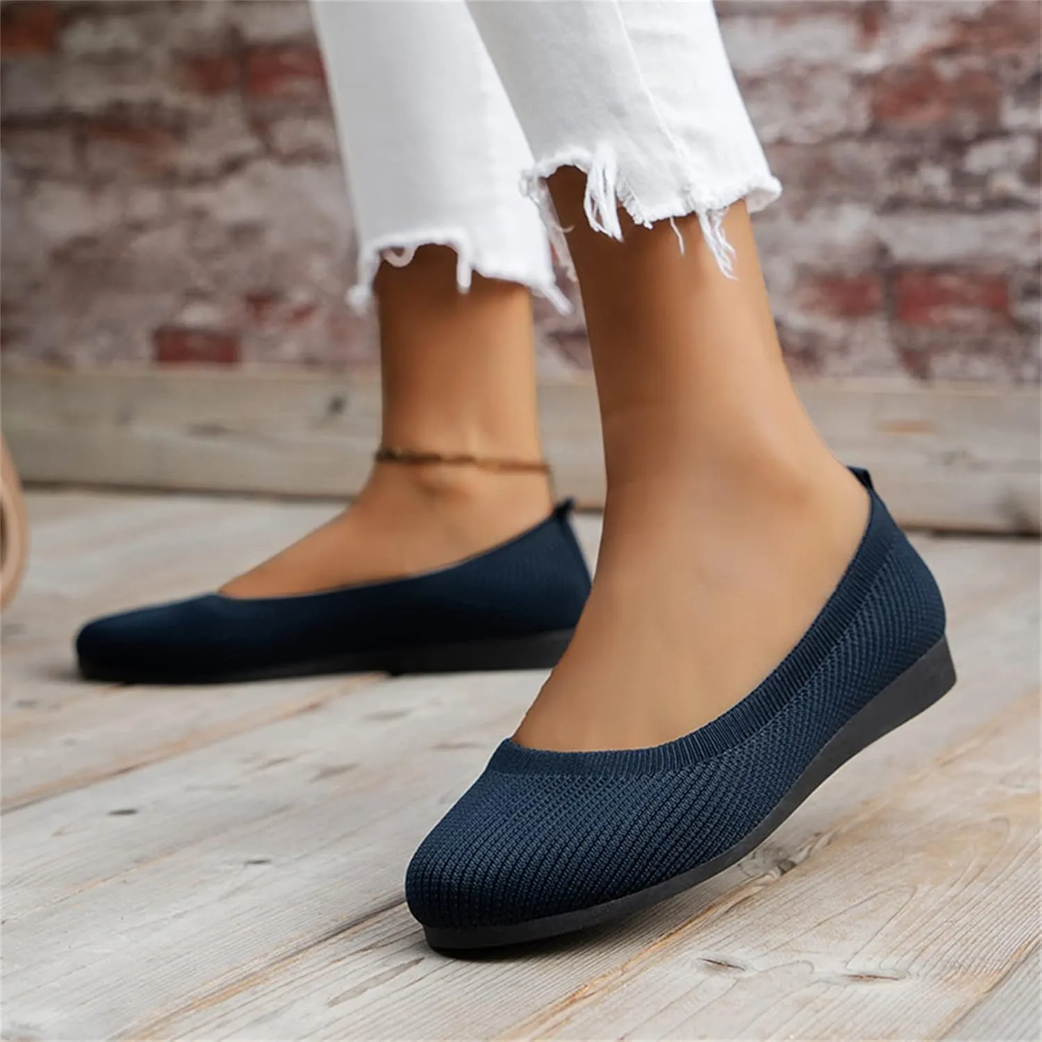 Ladies Fashion Solid Color Breathable Knitting Round Head Flat Comfortable Casual Single Shoes Cute Wedges Women Dressy