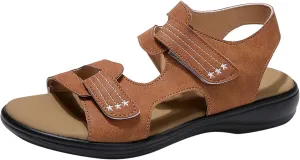 Ladies Fashion Summer Leopard Print Leather Open Toe Hook Loop Flat Sandals Womens Comfortable Sandals
