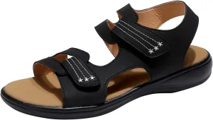 Ladies Fashion Summer Leopard Print Leather Open Toe Hook Loop Flat Sandals Womens Comfortable Sandals