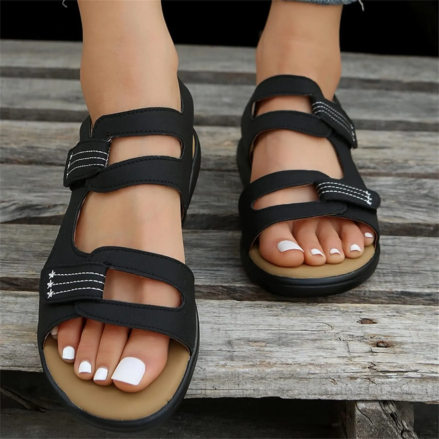 Ladies Fashion Summer Leopard Print Leather Open Toe Hook Loop Flat Sandals Womens Comfortable Sandals