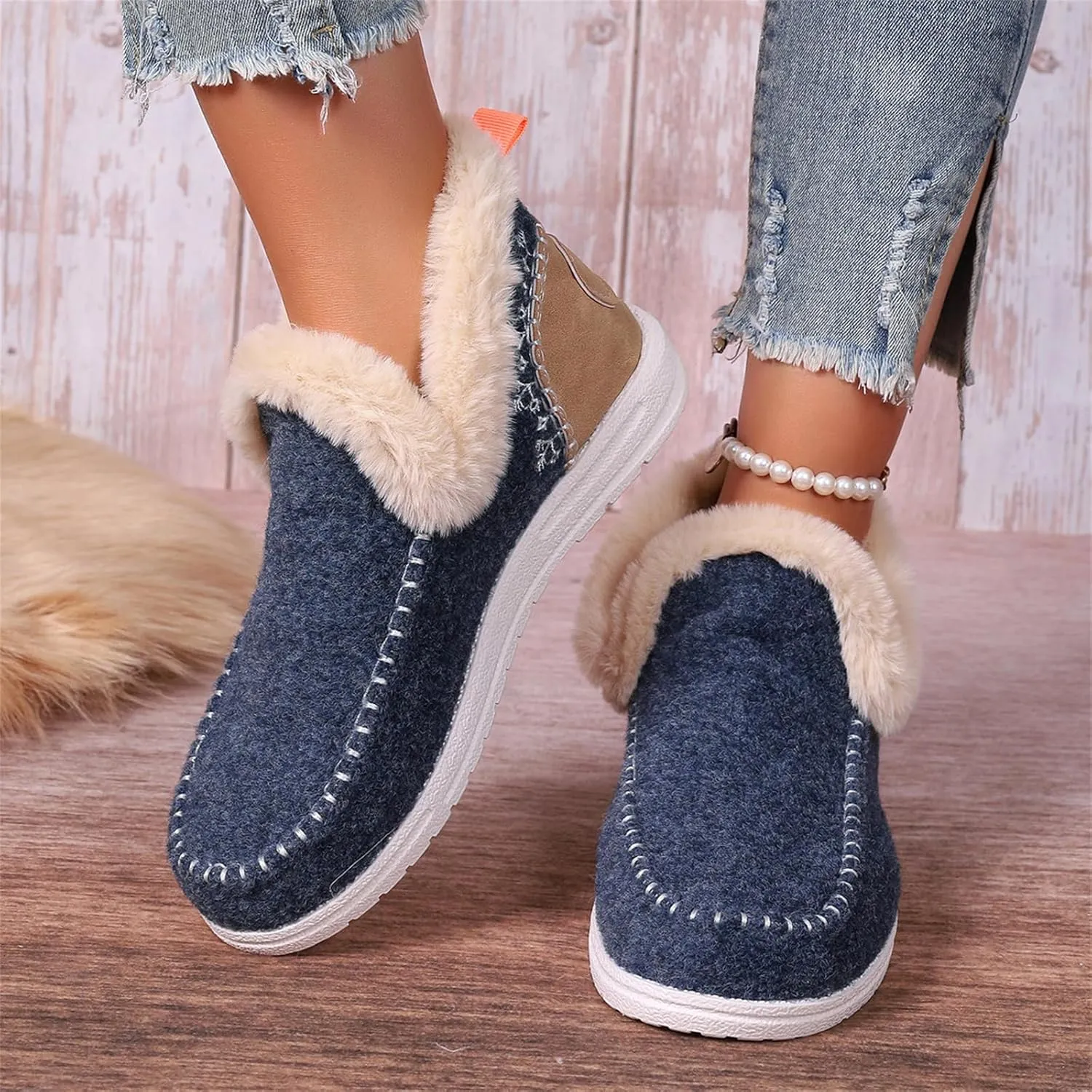 Ladmiple Booties For Women 2024 Snow Warm Ankle Boots Comfortable Slip On Outdoor Fur Lined Thickening Walking Winter Shoes