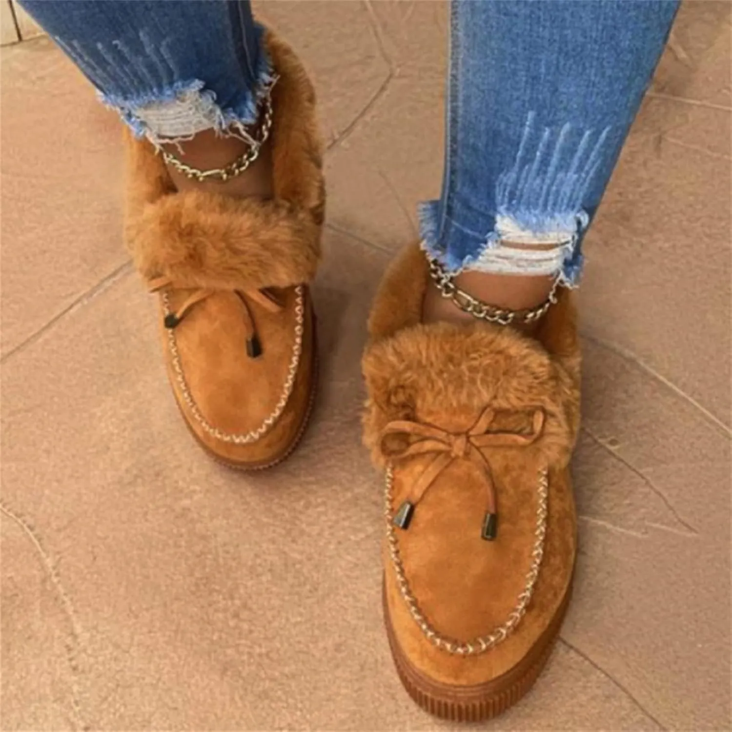 Ladmiple Boots For Women Ankle Booties Winter Snow Warm Booties Fur Lined Anti-Slip Outdoor Slip On Comfortable Shoes