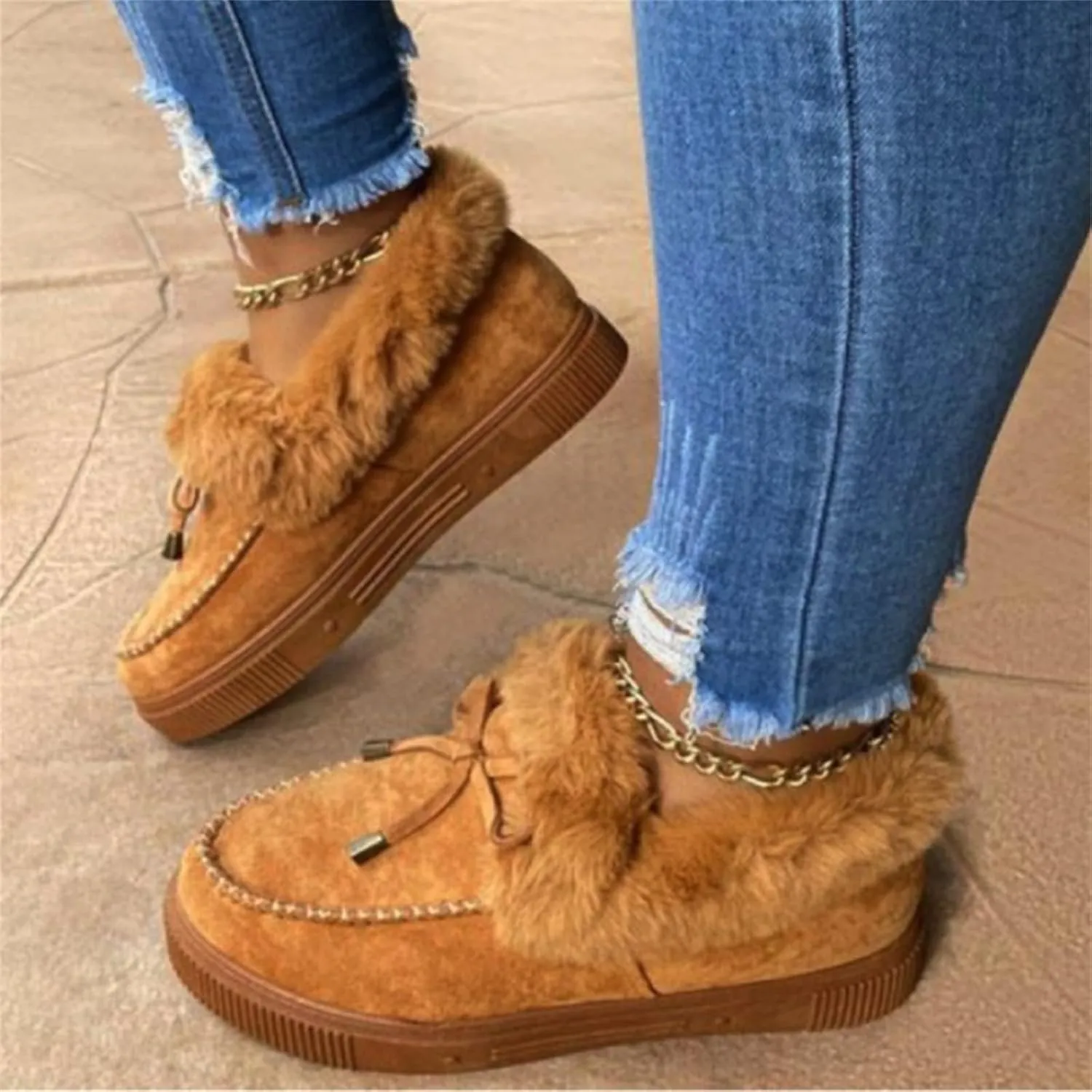 Ladmiple Boots For Women Ankle Booties Winter Snow Warm Booties Fur Lined Anti-Slip Outdoor Slip On Comfortable Shoes