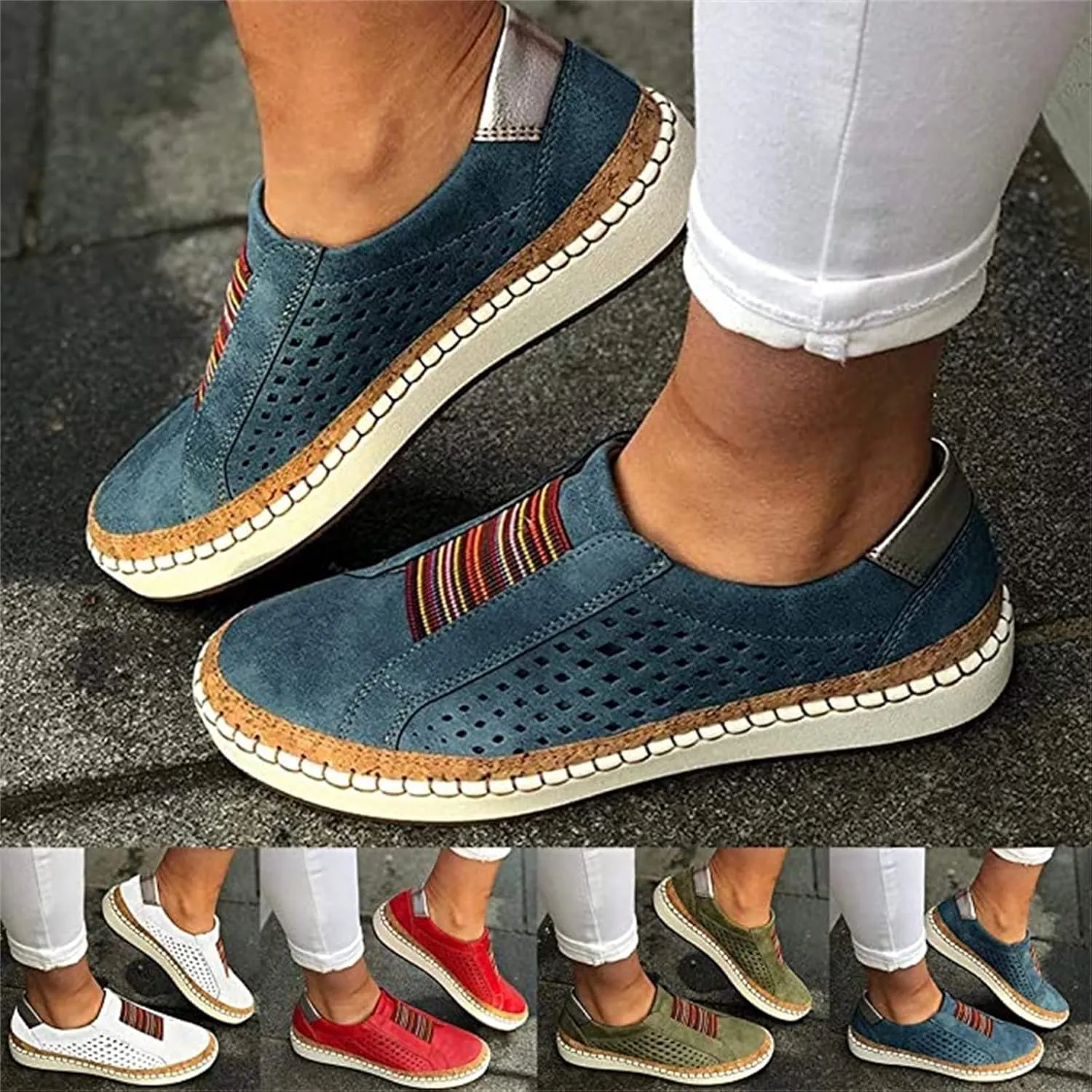 Ladmiple Shoes For Women Sneakers Slip Ons Low Top Lace-up Classic Casual Leather Walking Shoes Summer Flats Loafers