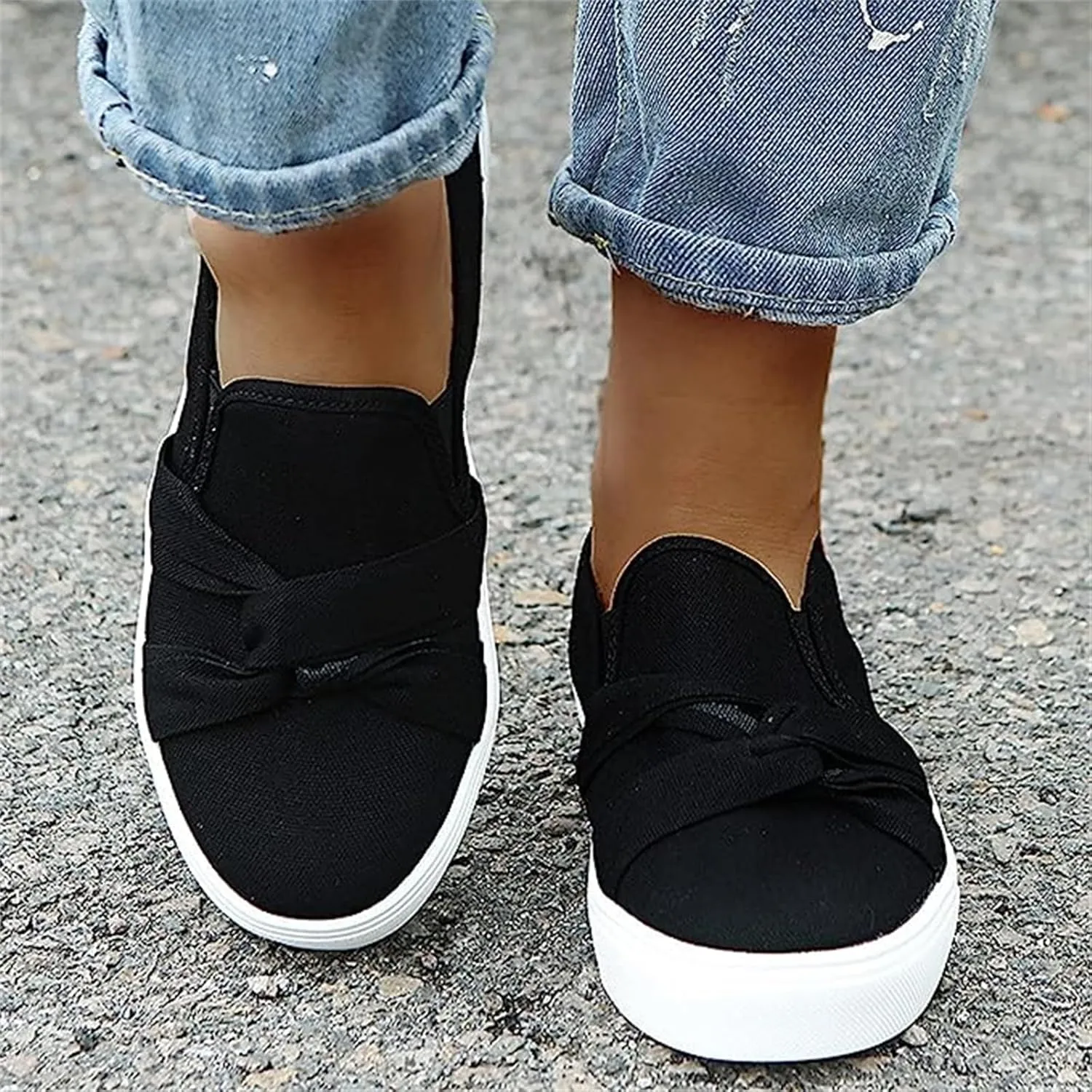 Ladmiple Shoes For Women Sneakers Trendy Slip On Loafers Canvas Shoes Fashion Dressy Casual Summer Flats Walking Sneaker