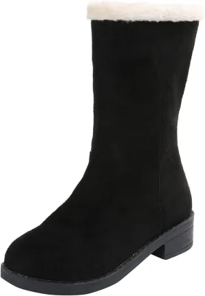 Ladmiple Winter Boots For Women Tall Mid Calf Snow Boots Warm Outdoor Fur Lined Comfortable Fashion Casual Walking Shoes