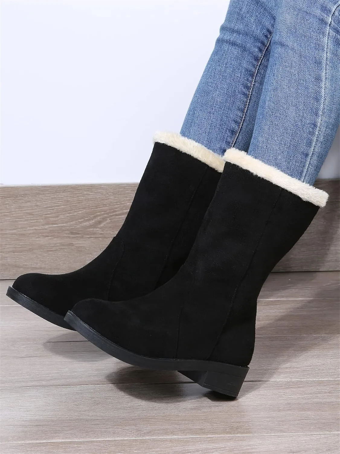 Ladmiple Winter Boots For Women Tall Mid Calf Snow Boots Warm Outdoor Fur Lined Comfortable Fashion Casual Walking Shoes