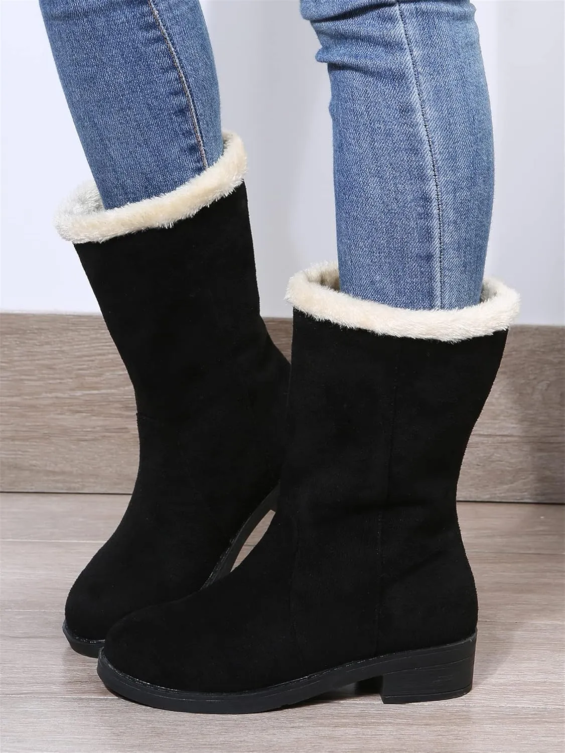 Ladmiple Winter Boots For Women Tall Mid Calf Snow Boots Warm Outdoor Fur Lined Comfortable Fashion Casual Walking Shoes